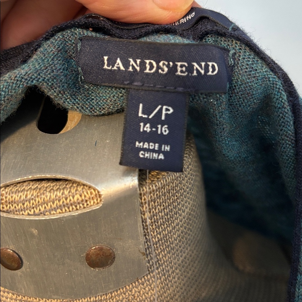 Lands' End Dark Teal Heather Merino Spun Wool Cardigan Sweater - Picture 11 of 12
